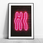 Hi Modern Neon Glow Sign Text - Rolled Poster Wall Art Print | House Prints