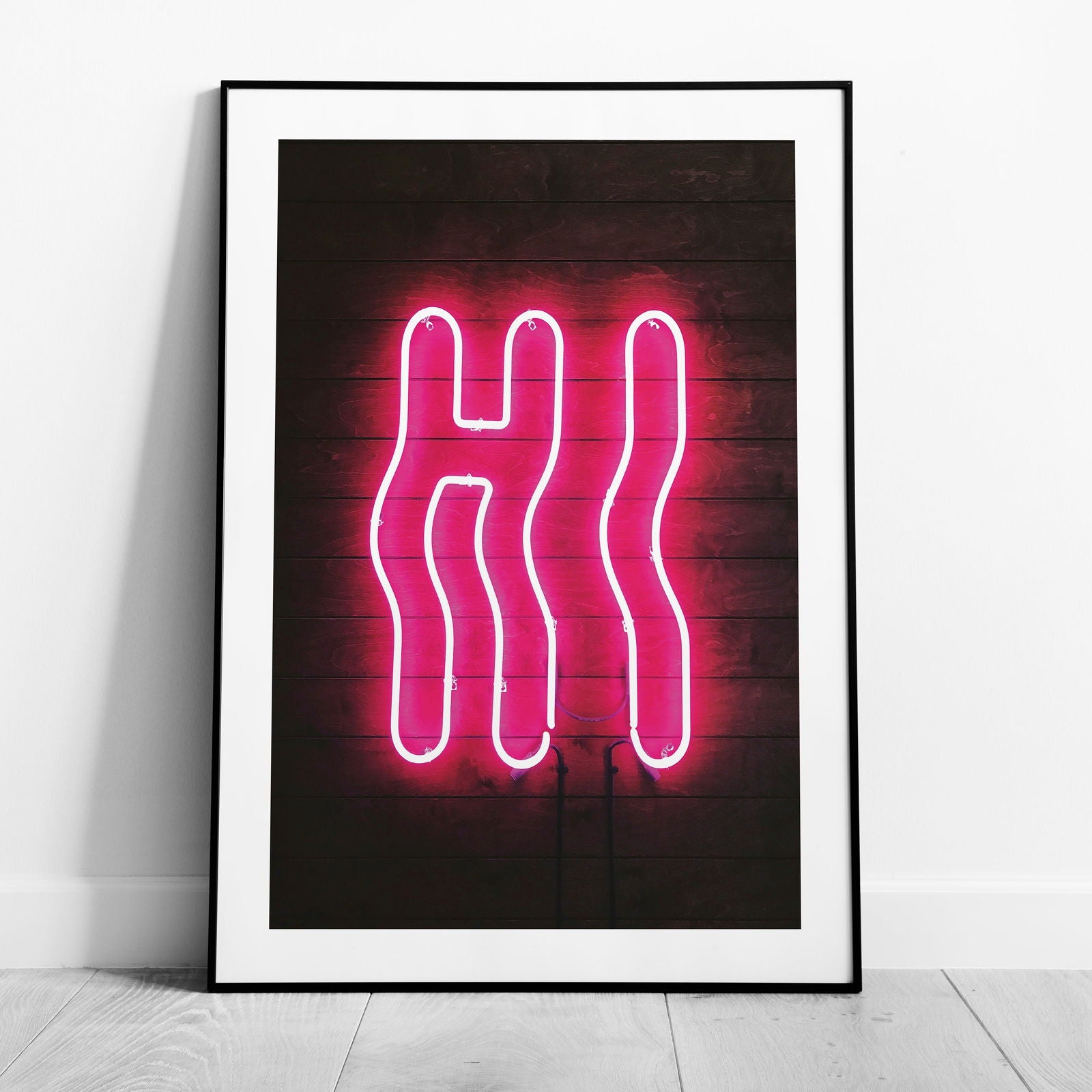 Hi Modern Neon Glow Sign Text - Rolled Poster Wall Art Print - House Prints