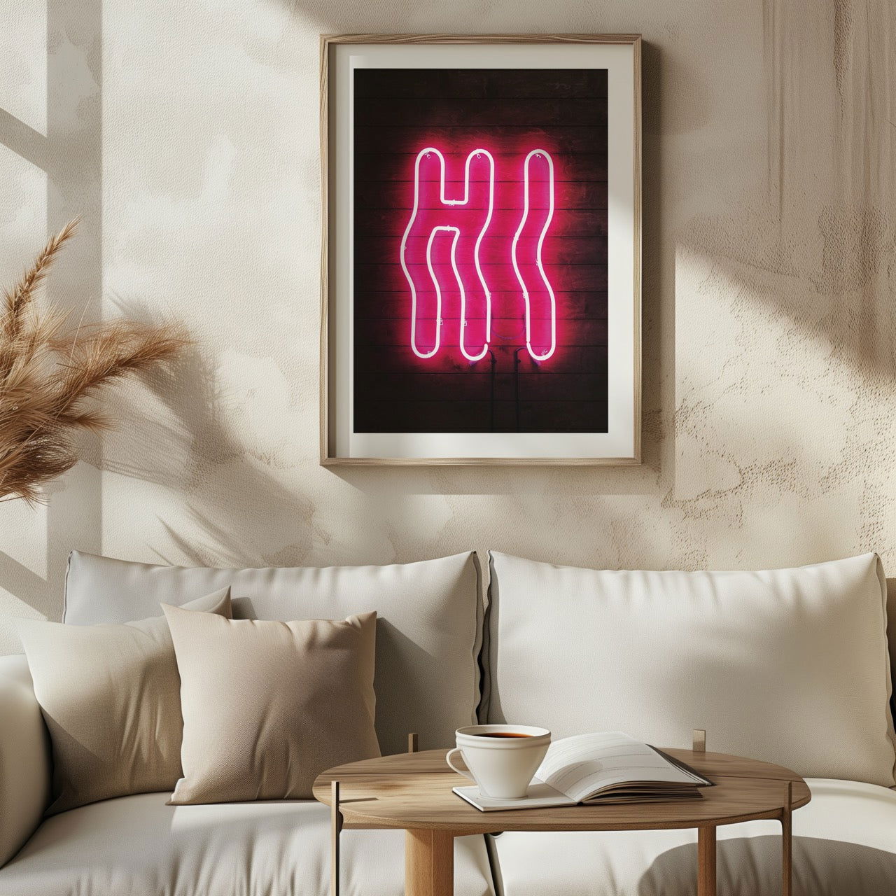Hi Modern Neon Glow Sign Text - Rolled Poster Wall Art Print - House Prints