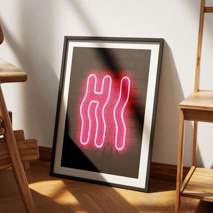 Hi Modern Neon Glow Sign Text - Rolled Poster Wall Art Print - House Prints