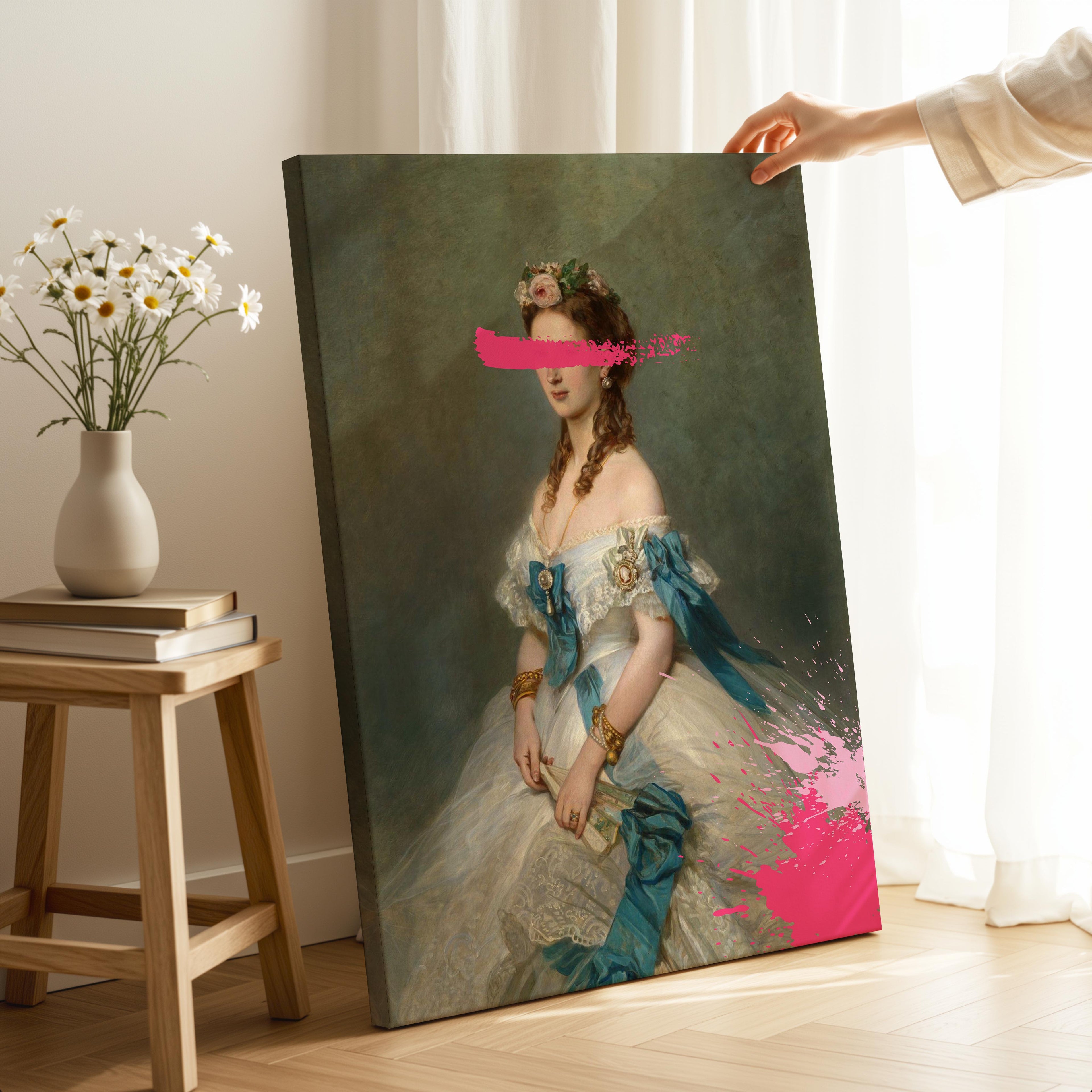 Hot Pink Paint Splatter Classic Alexandra - Framed Canvas Wall Art Print