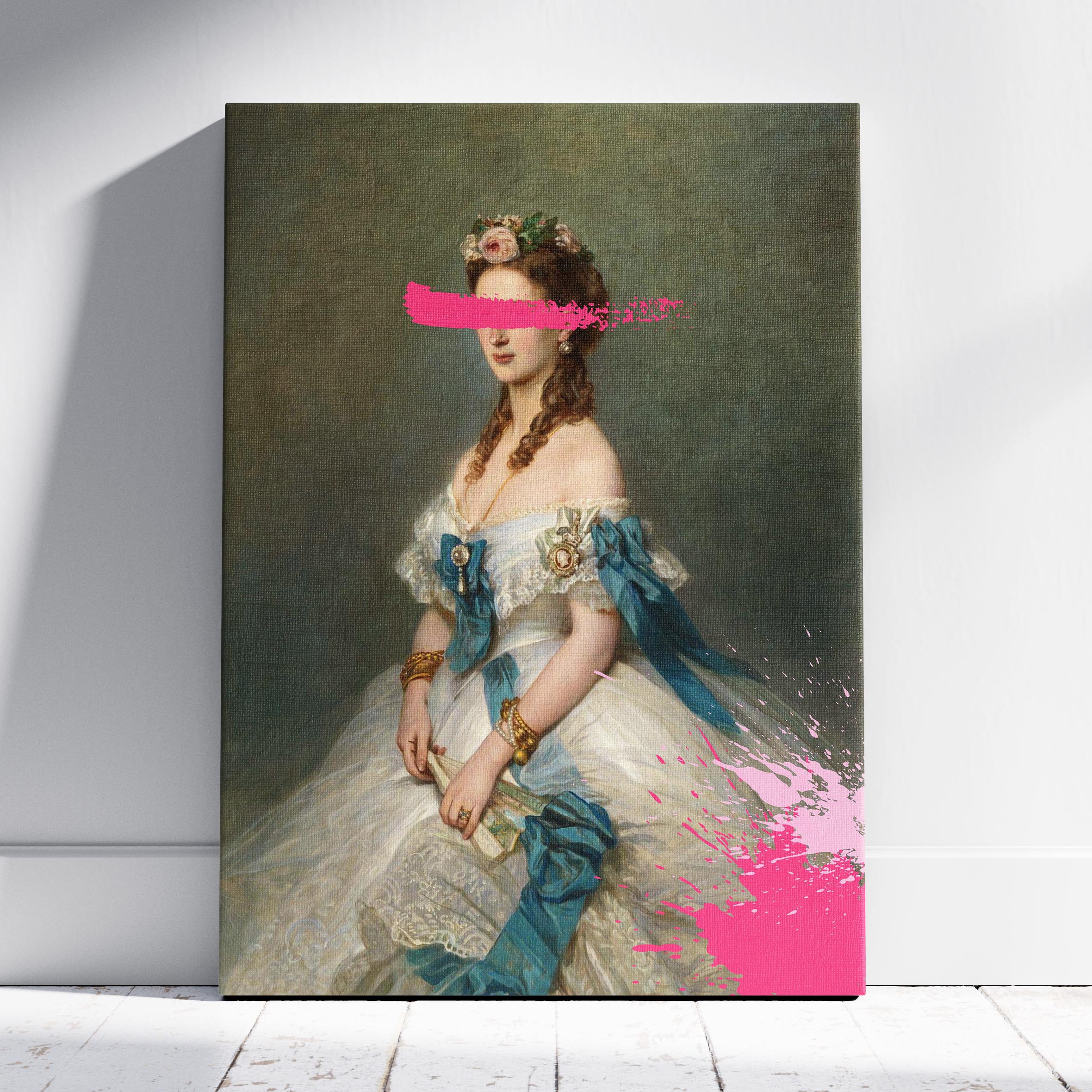 Hot Pink Paint Splatter Classic Alexandra - Framed Canvas Wall Art Print