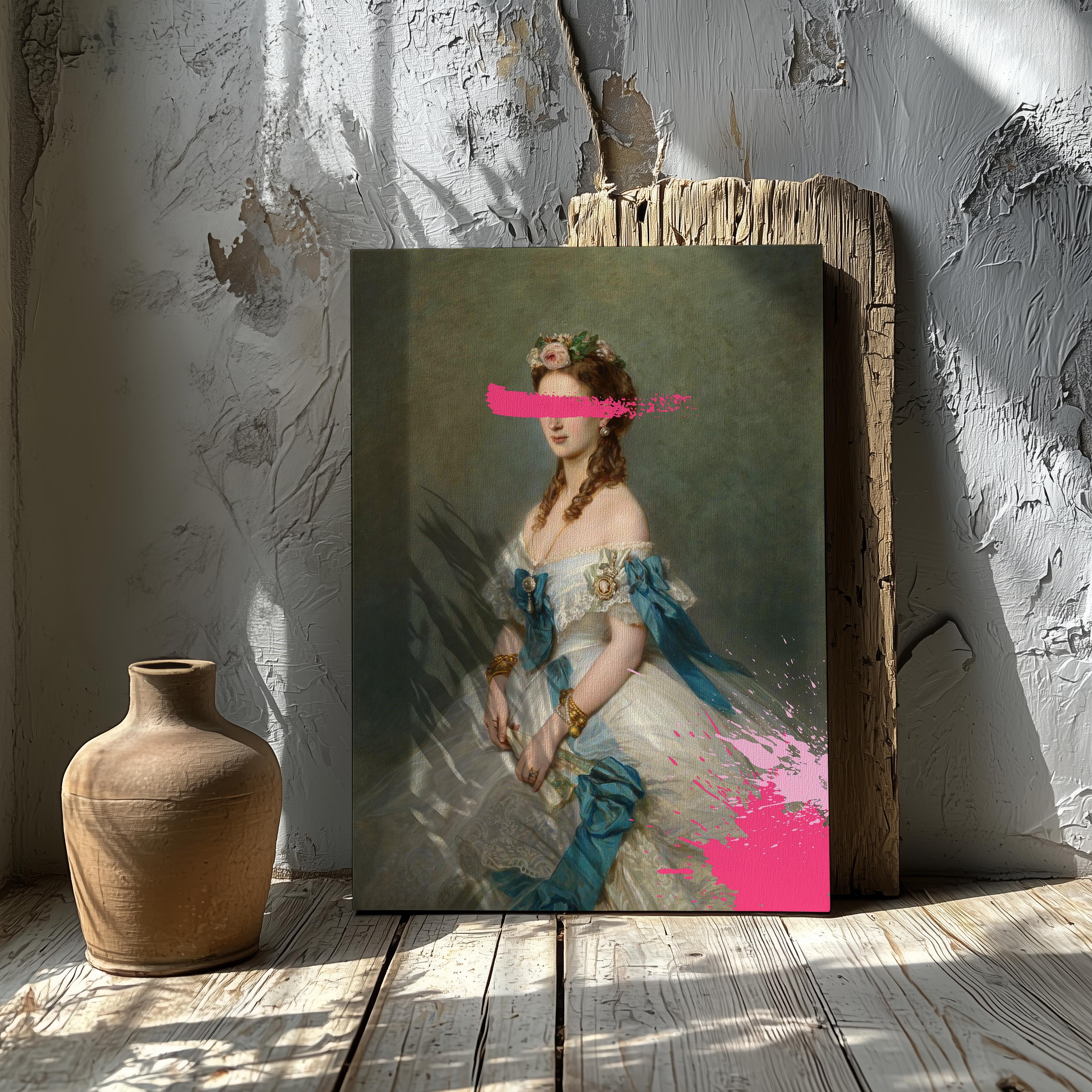 Hot Pink Paint Splatter Classic Alexandra - Framed Canvas Wall Art Print