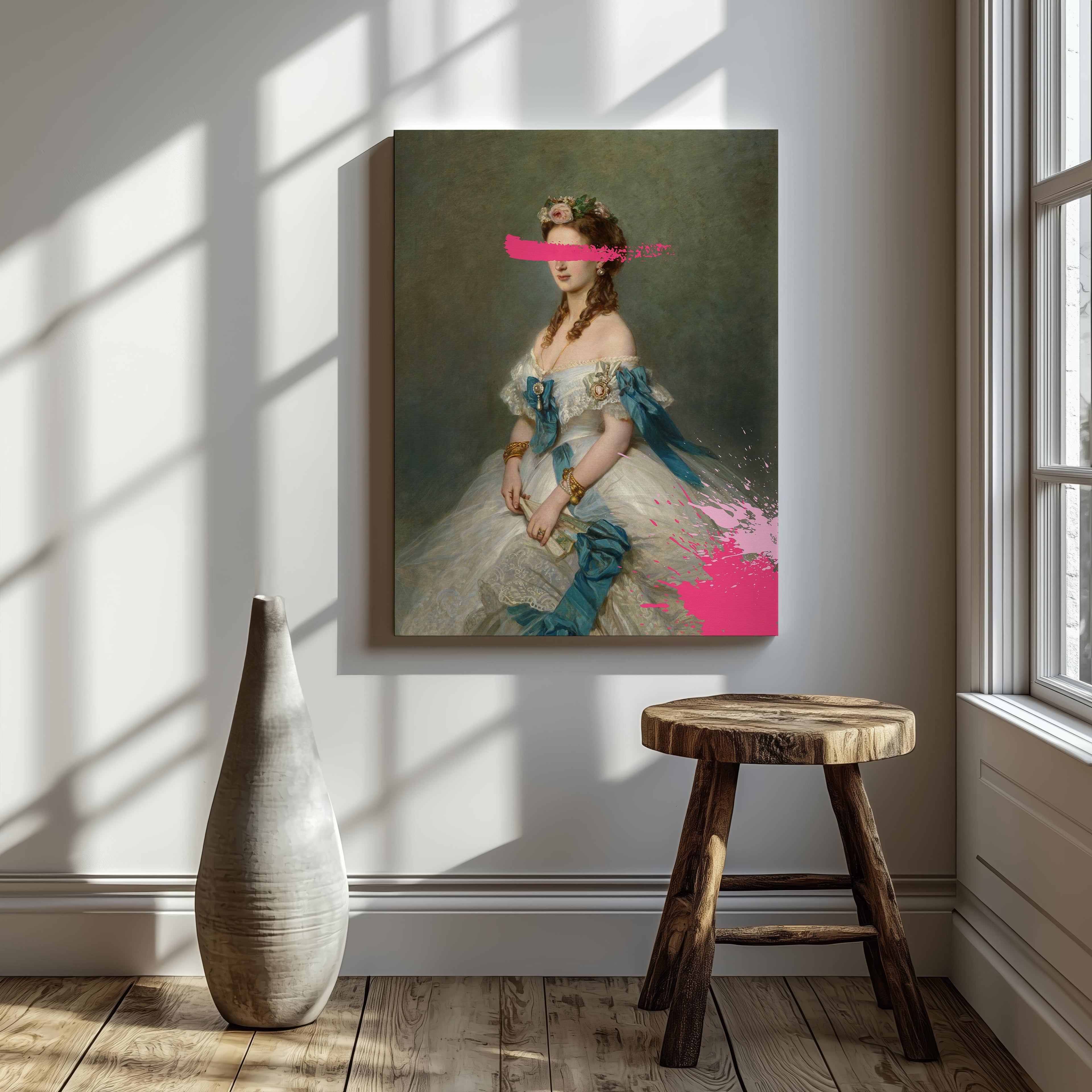 Hot Pink Paint Splatter Classic Alexandra - Framed Canvas Wall Art Print