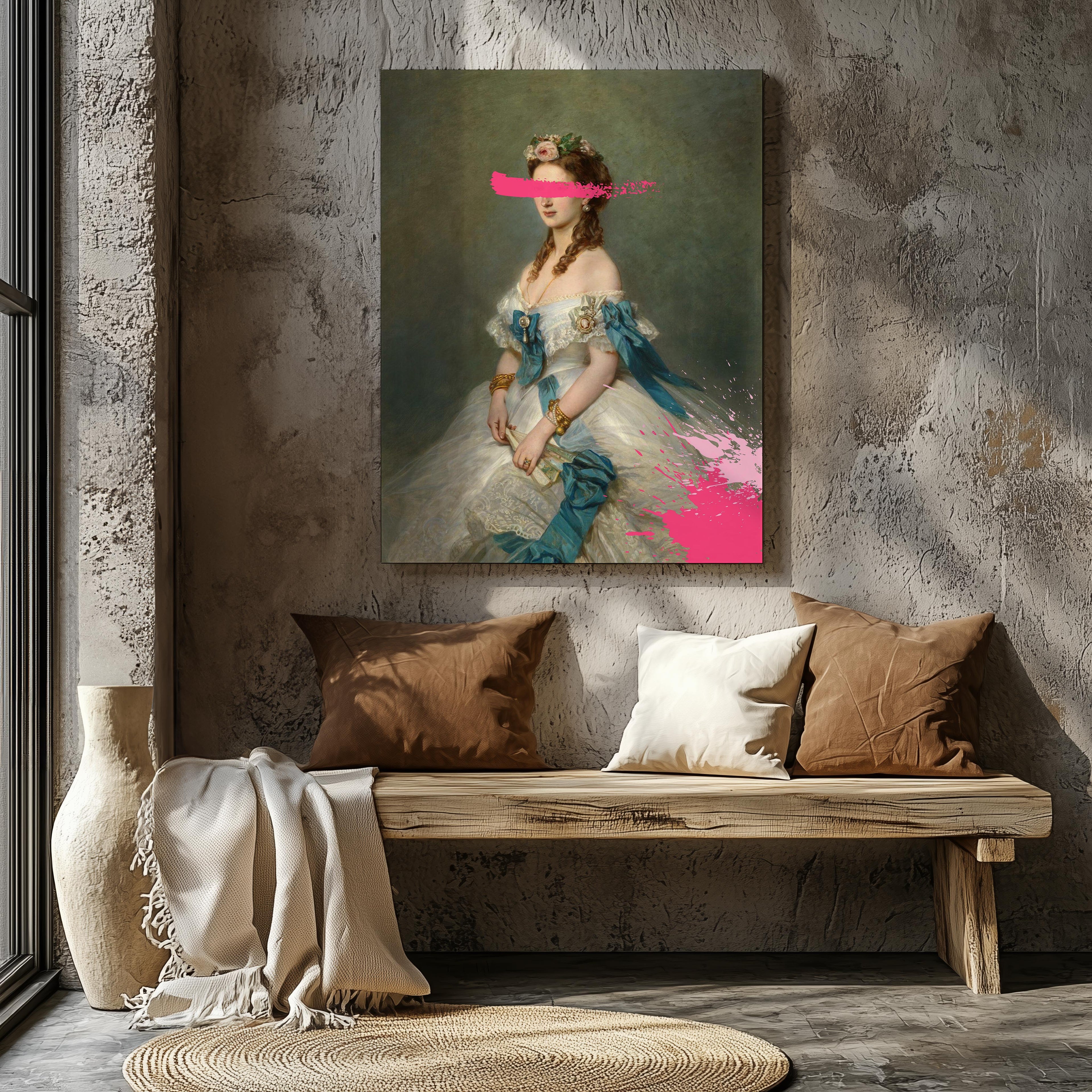 Hot Pink Paint Splatter Classic Alexandra - Framed Canvas Wall Art Print