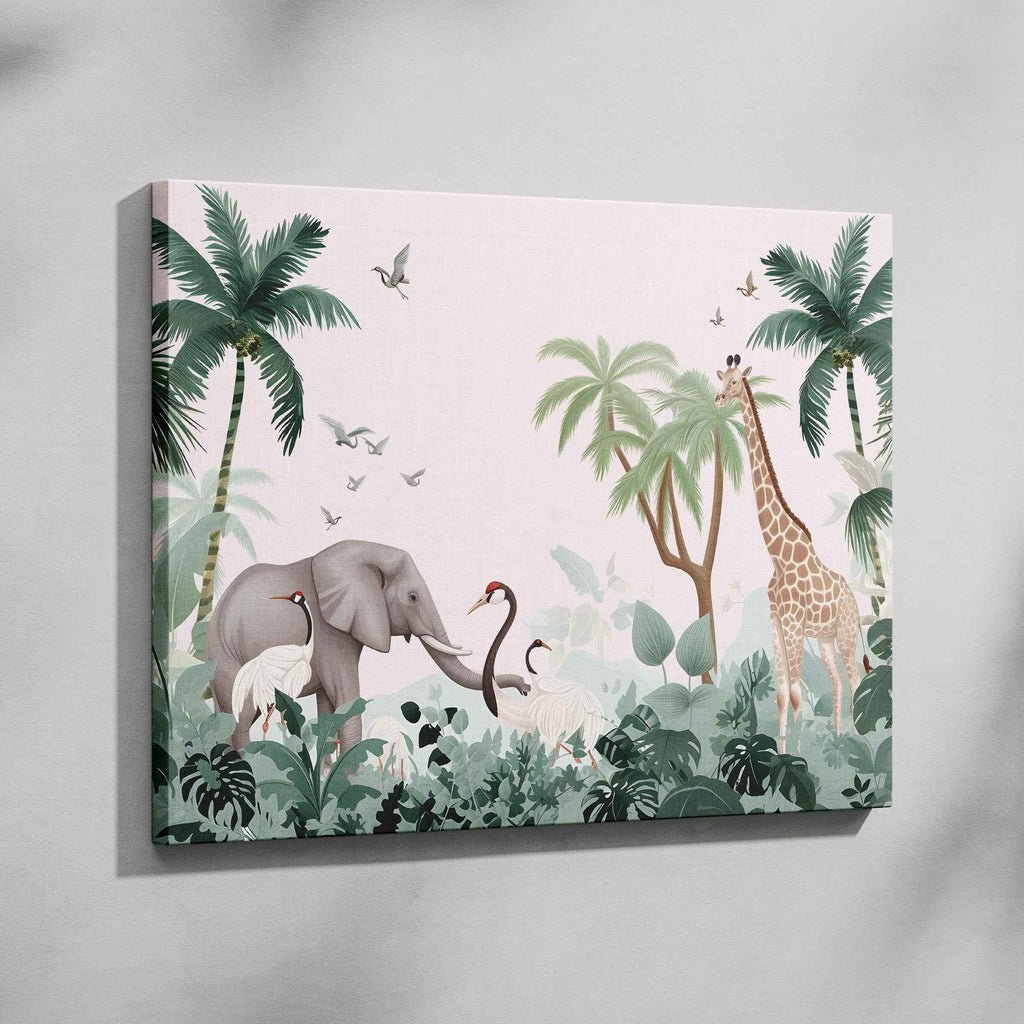 Jungle Animal Friends in Paradise - Framed Canvas Wall Art Print
