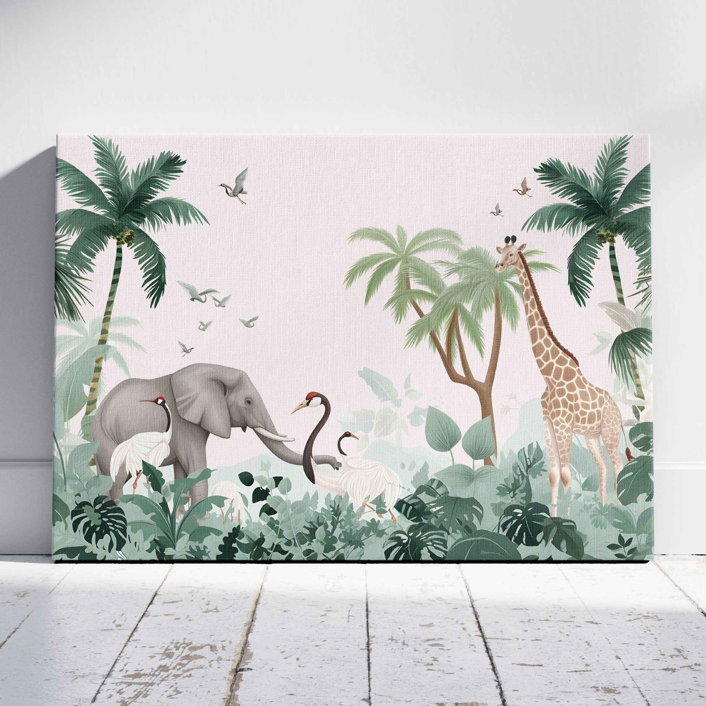 Jungle Animal Friends in Paradise - Framed Canvas Wall Art Print