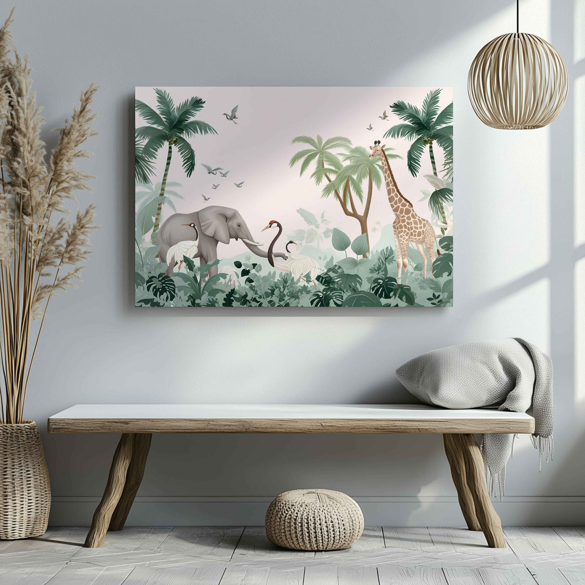 Jungle Animal Friends in Paradise - Framed Canvas Wall Art Print