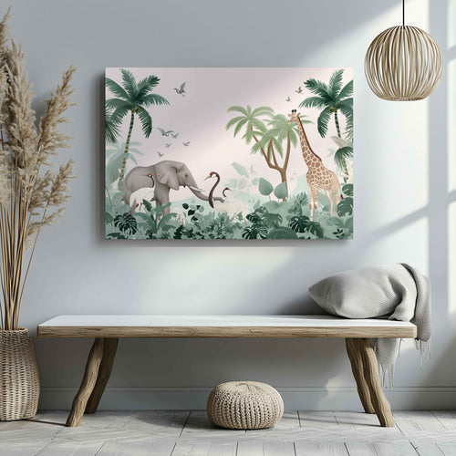 Jungle Animal Friends in Paradise - Framed Canvas Wall Art Print