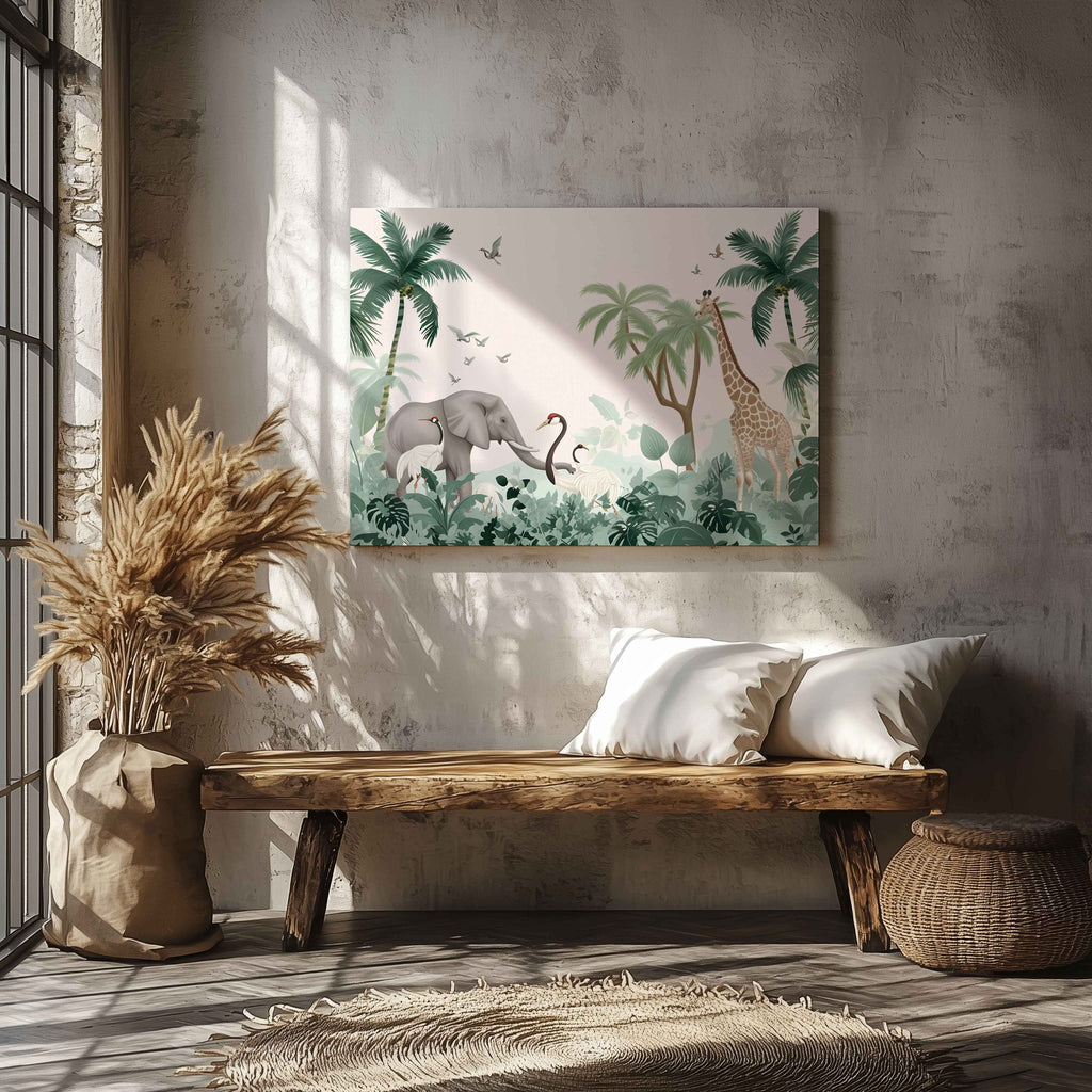 Jungle Animal Friends in Paradise - Framed Canvas Wall Art Print