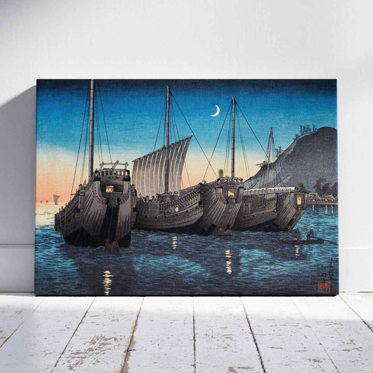 Junks in Inatori Bay, Izu - Hiroaki Takahashi - Framed Canvas Wall Art Print - House Prints