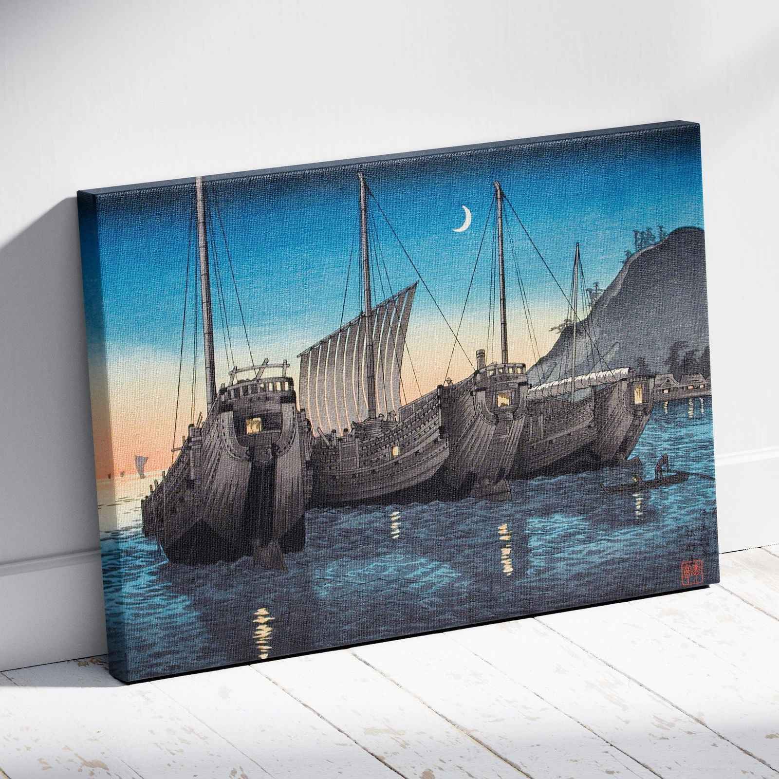 Junks in Inatori Bay, Izu - Hiroaki Takahashi - Framed Canvas Wall Art Print | House Prints