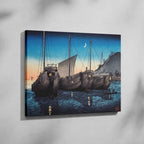 Junks in Inatori Bay, Izu - Hiroaki Takahashi - Framed Canvas Wall Art Print | House Prints