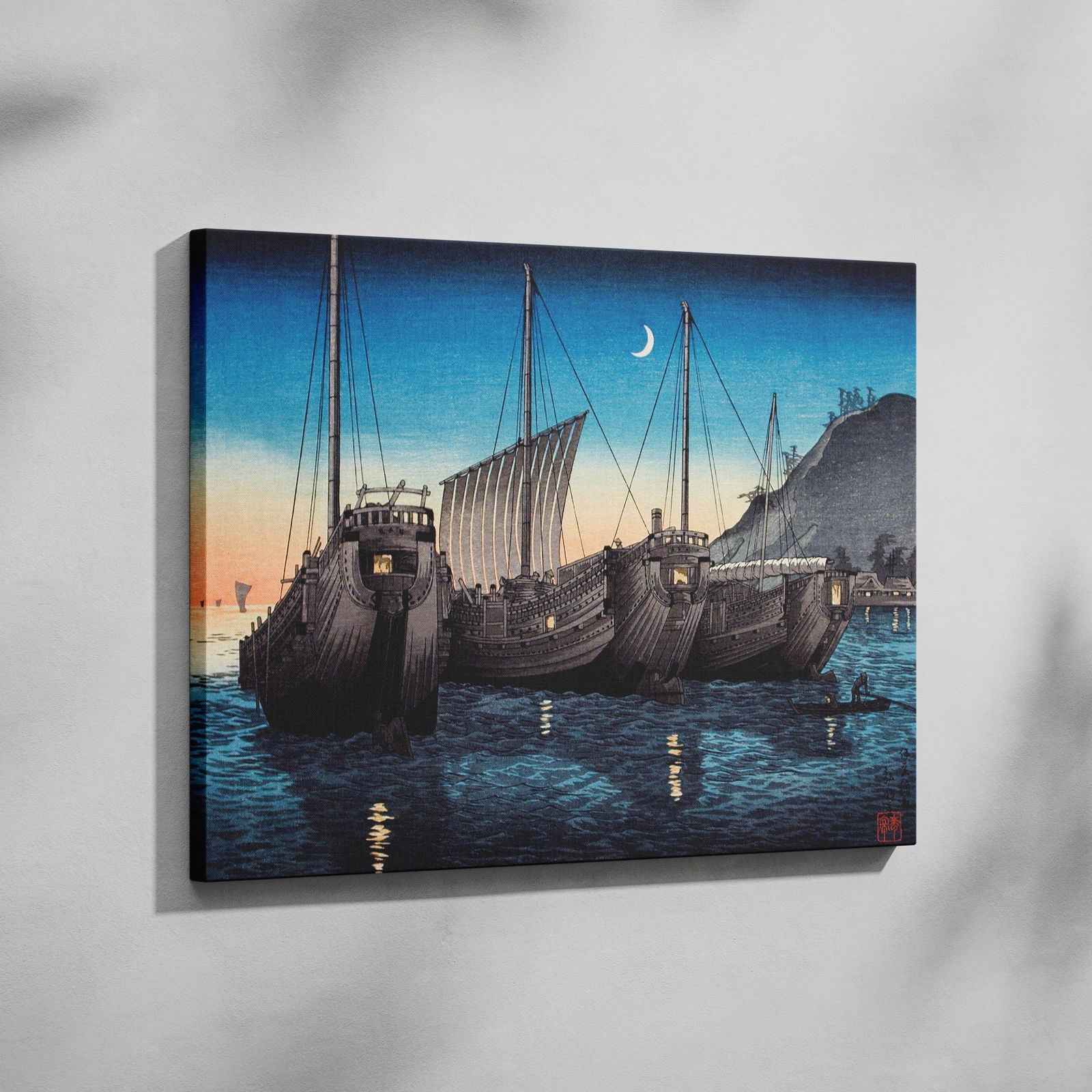 Junks in Inatori Bay, Izu - Hiroaki Takahashi - Framed Canvas Wall Art Print | House Prints