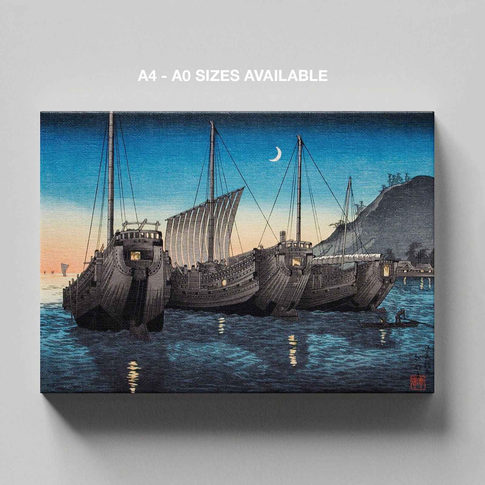 Junks in Inatori Bay, Izu - Hiroaki Takahashi - Framed Canvas Wall Art Print | House Prints