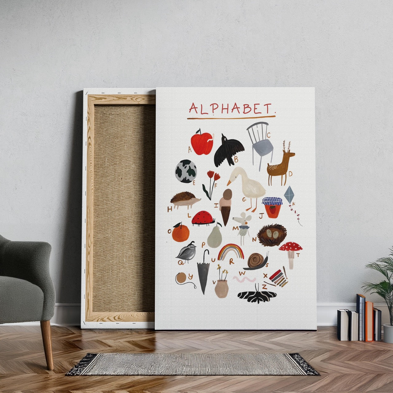 Kids Nursery Learn the ABC Alphabet - Framed Canvas Wall Art Print - House Prints