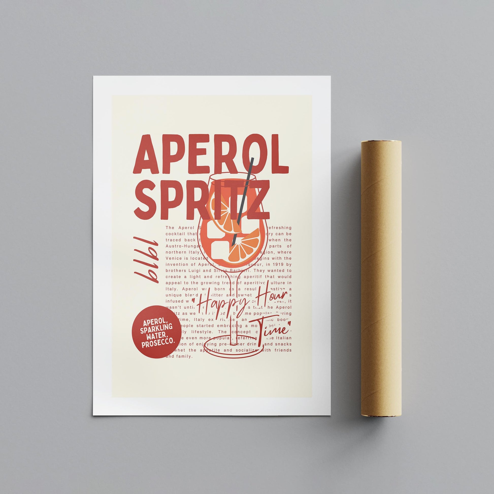 Aperol Spritz Cocktail Happy Hour Time - Rolled Poster Wall Art Print - House Prints