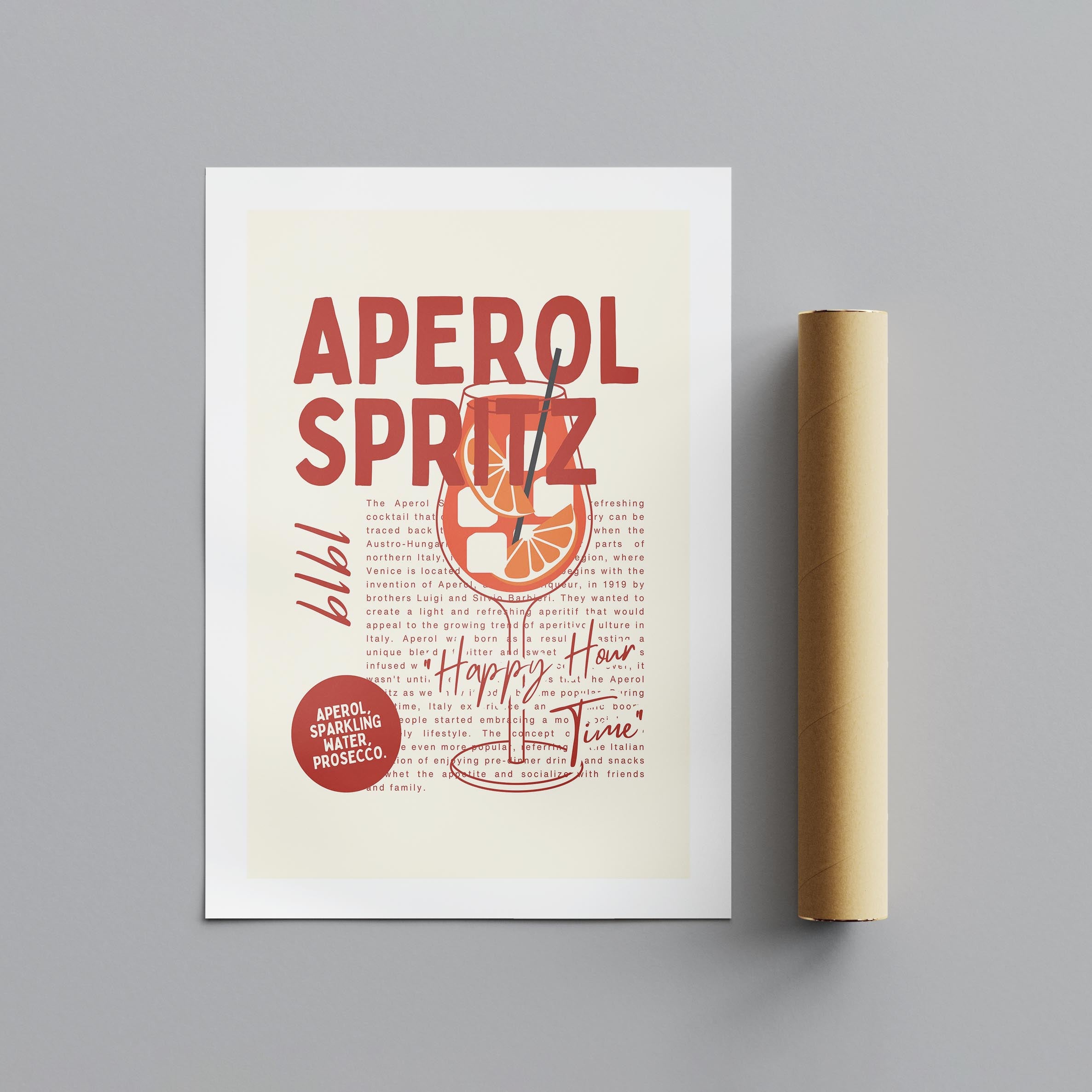Aperol Spritz Cocktail Happy Hour Time - Rolled Poster Wall Art Print | House Prints