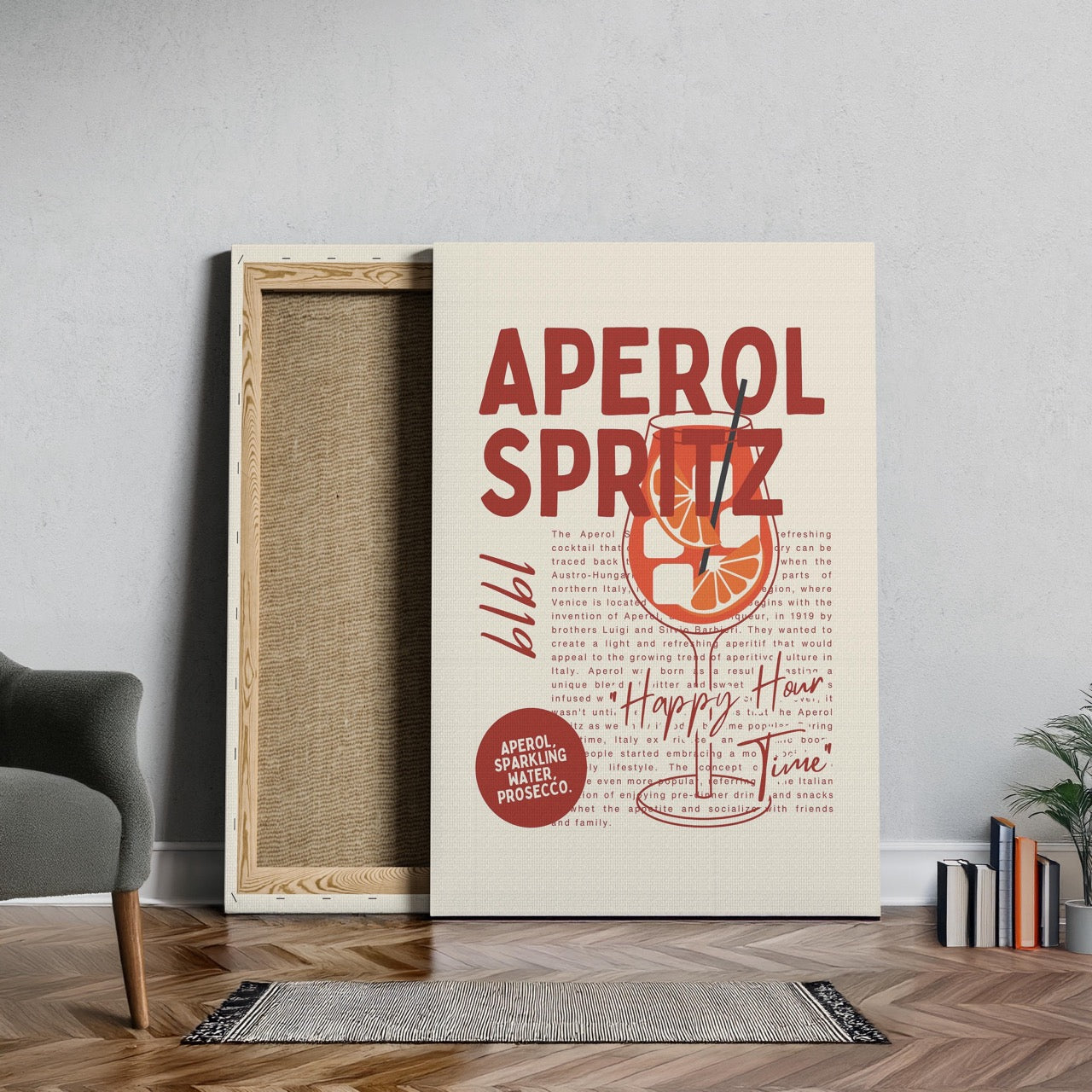 Aperol Spritz Cocktail Happy Hour Time - Framed Canvas Wall Art Print | House Prints