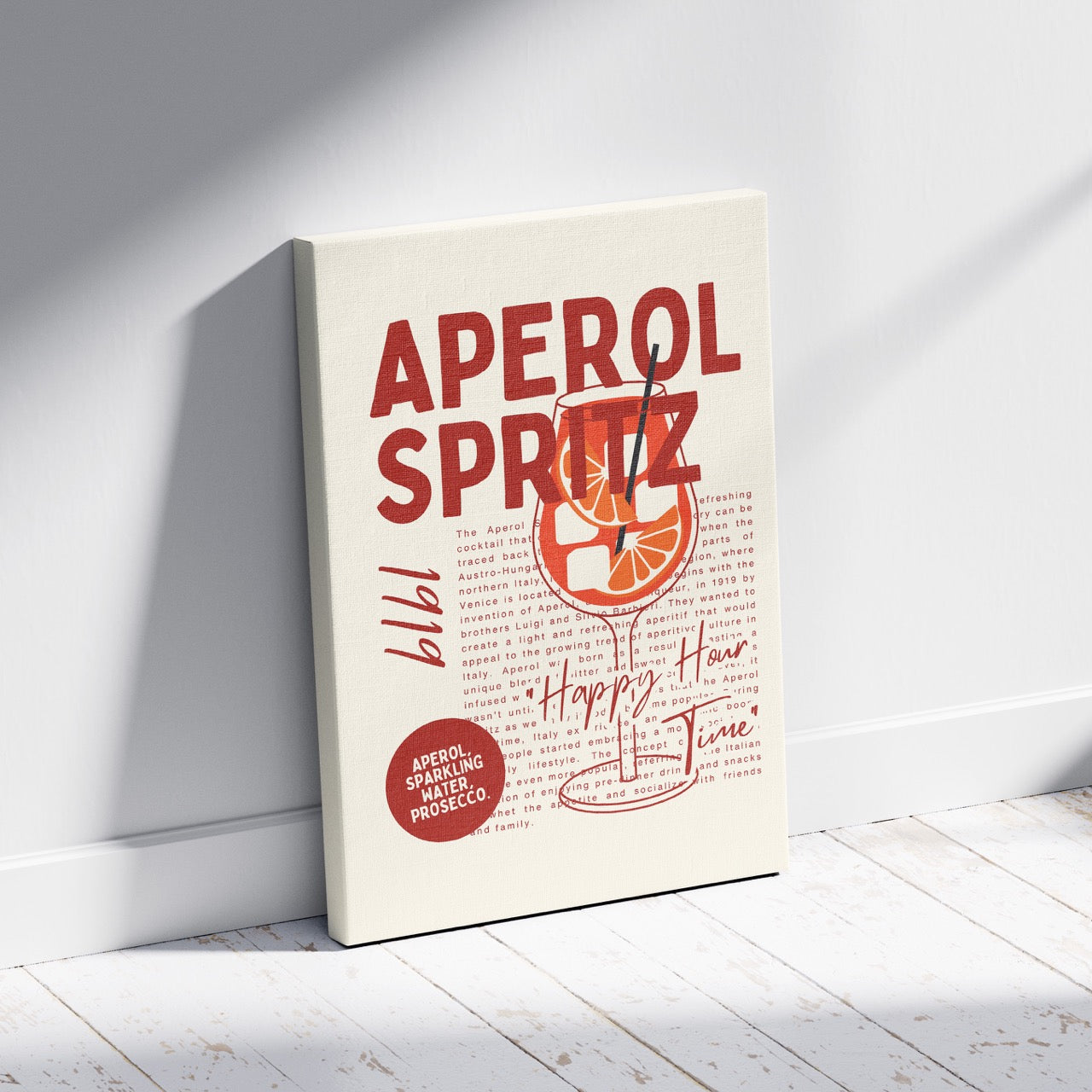 Aperol Spritz Cocktail Happy Hour Time - Framed Canvas Wall Art Print | House Prints