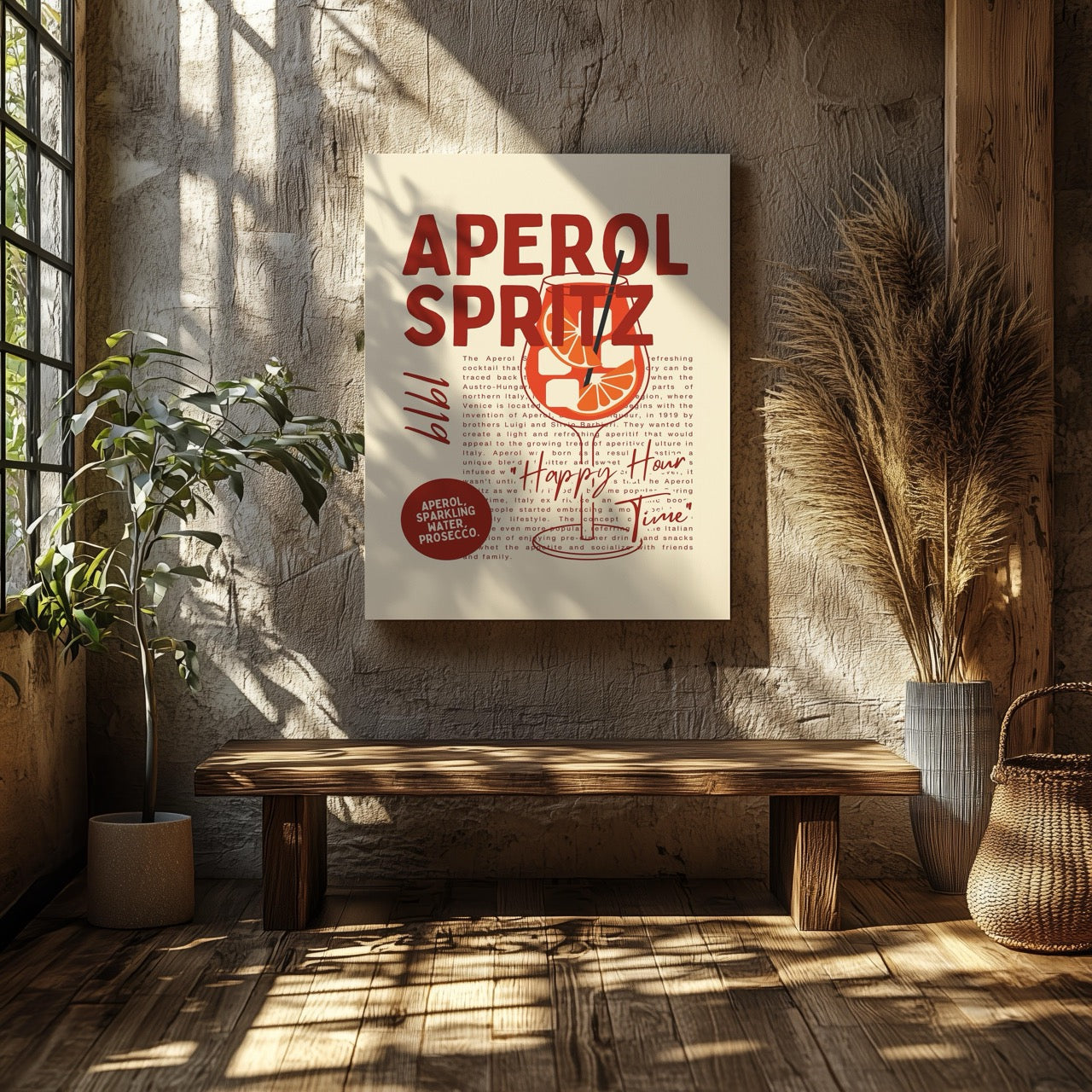 Aperol Spritz Cocktail Happy Hour Time - Framed Canvas Wall Art Print - House Prints