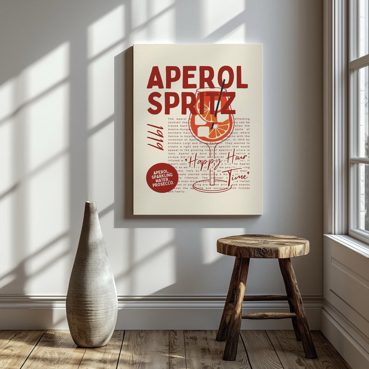 Aperol Spritz Cocktail Happy Hour Time - Framed Canvas Wall Art Print - House Prints