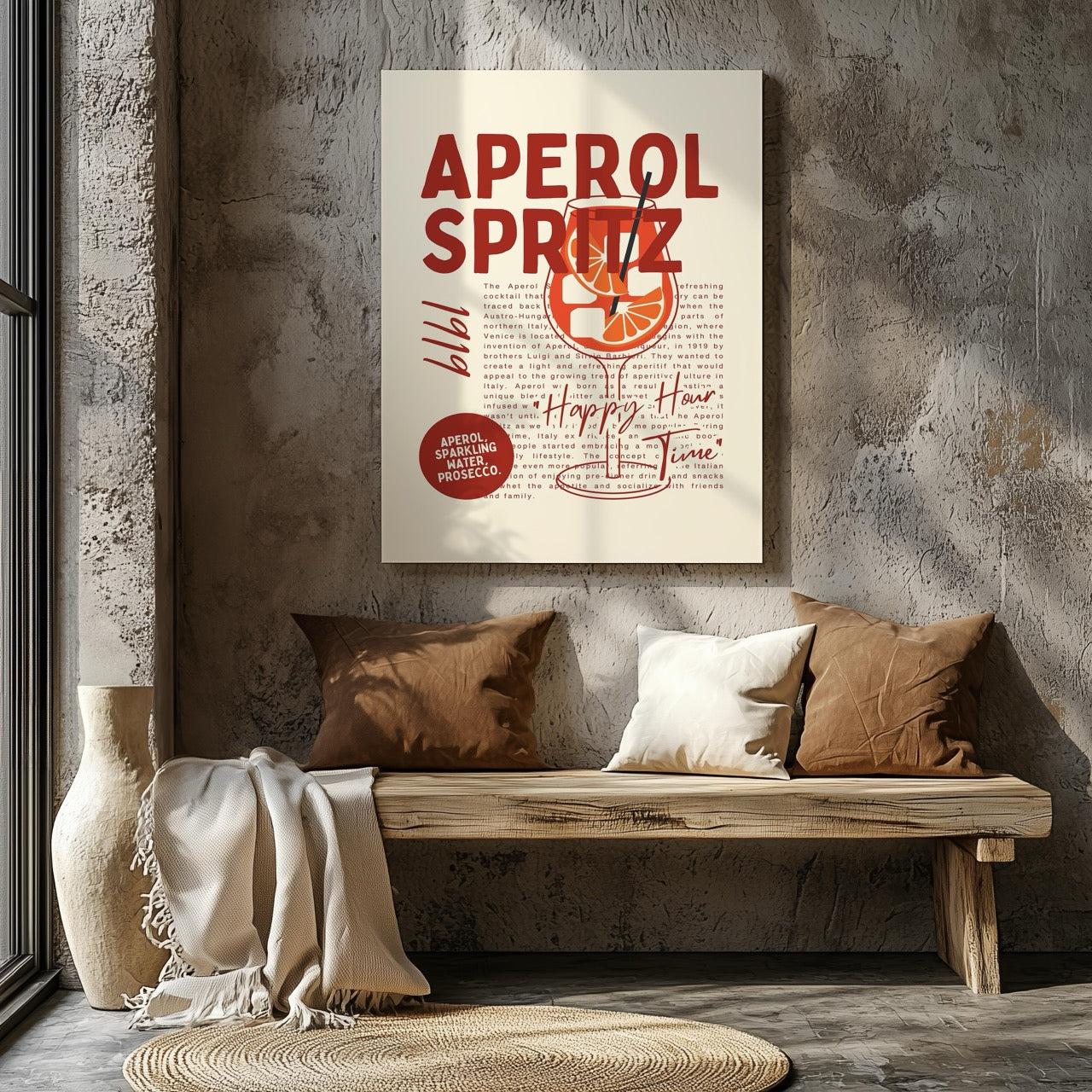 Aperol Spritz Cocktail Happy Hour Time - Framed Canvas Wall Art Print - House Prints