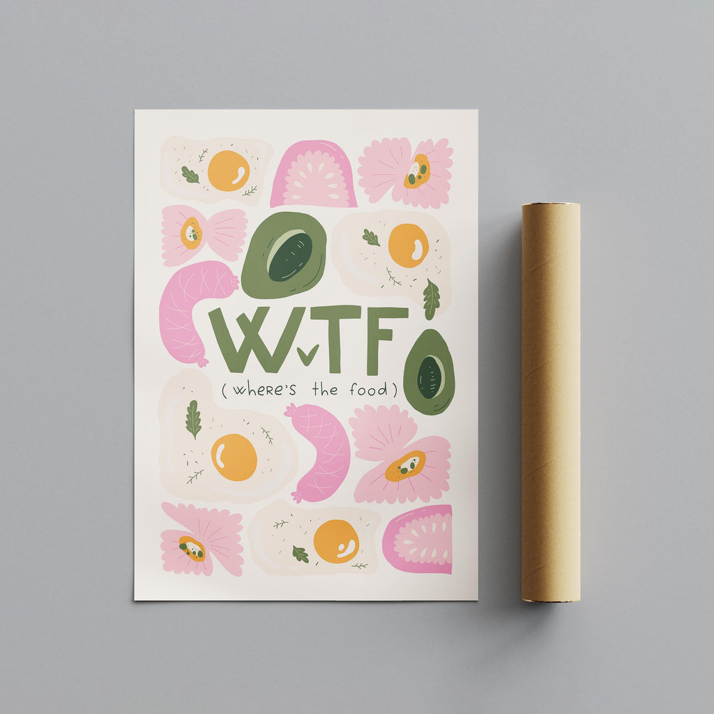 Where's The Food WTF Funny Kitchen Quote - Rolled Poster Wall Art Print | House Prints