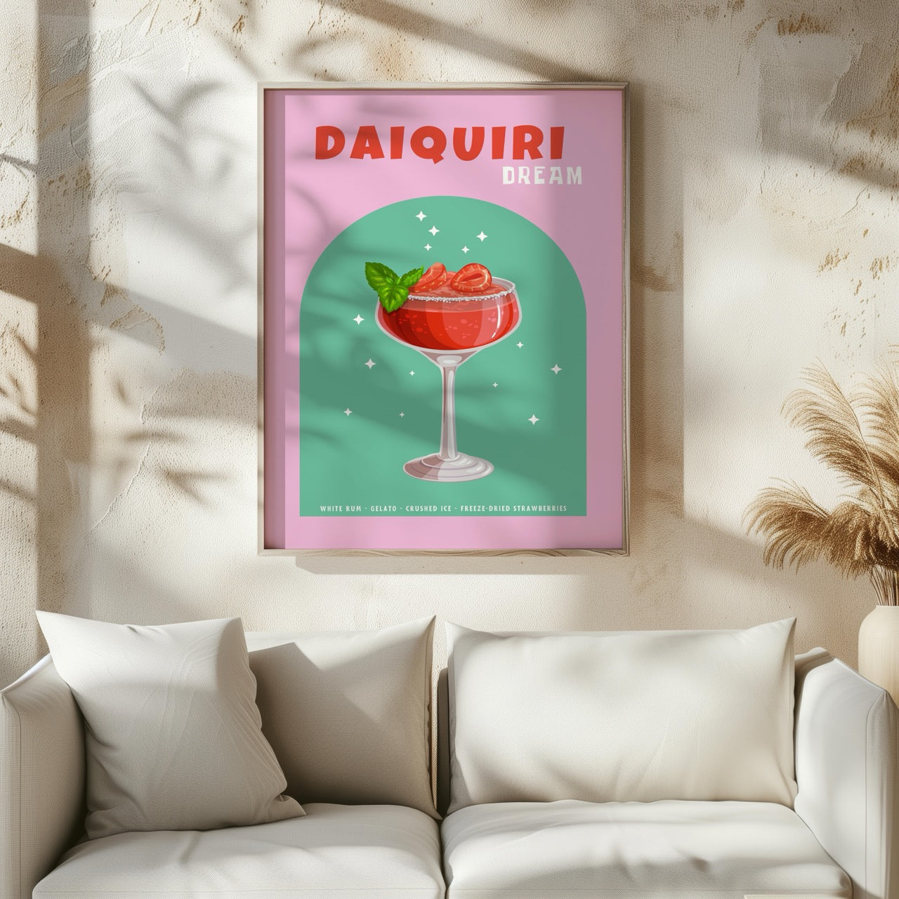Pink Strawberry Daiquiri Cocktail Drink - Rolled Poster Wall Art Print | House Prints