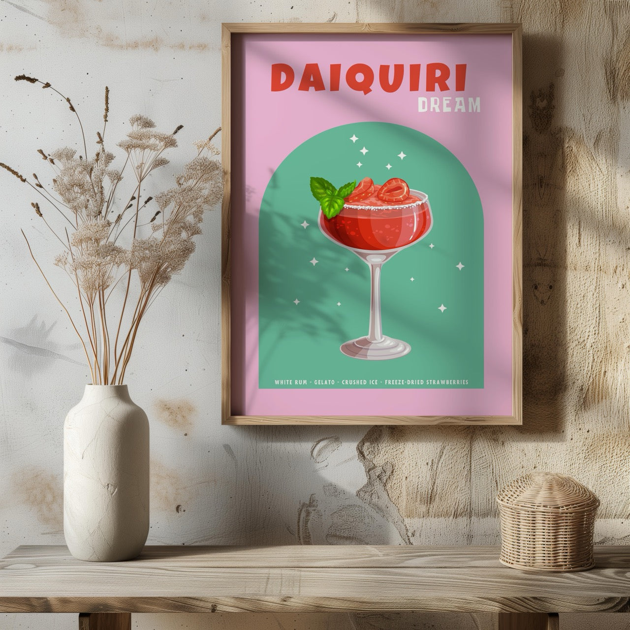 Pink Strawberry Daiquiri Cocktail Drink - Rolled Poster Wall Art Print | House Prints