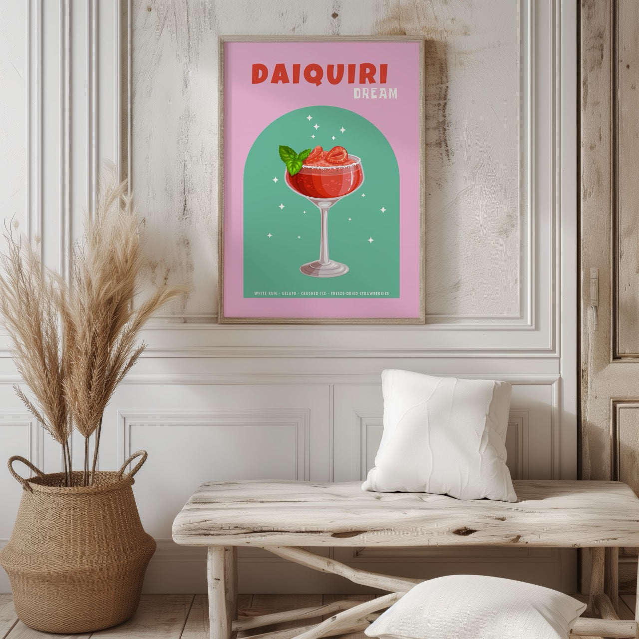 Pink Strawberry Daiquiri Cocktail Drink - Rolled Poster Wall Art Print | House Prints