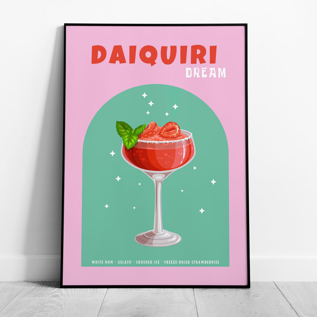 Pink Strawberry Daiquiri Cocktail Drink - Rolled Poster Wall Art Print | House Prints
