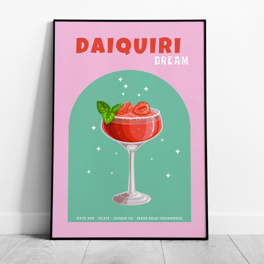 Pink Strawberry Daiquiri Cocktail Drink - Rolled Poster Wall Art Print - House Prints