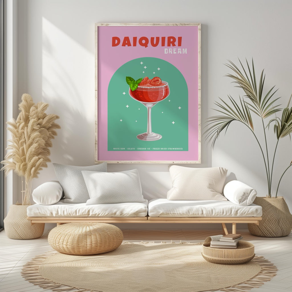 Pink Strawberry Daiquiri Cocktail Drink - Rolled Poster Wall Art Print | House Prints