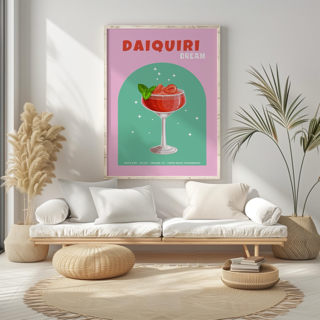 Pink Strawberry Daiquiri Cocktail Drink - Rolled Poster Wall Art Print | House Prints