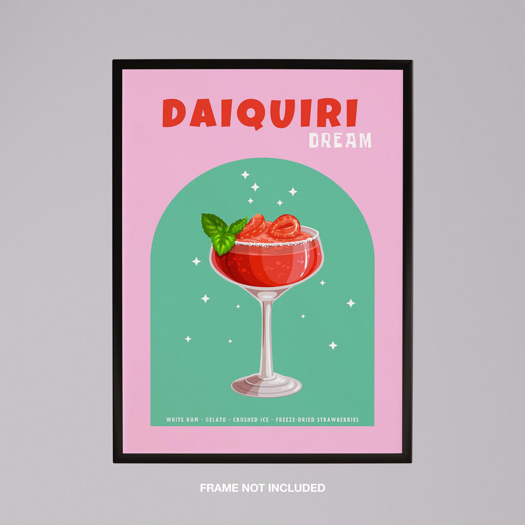 Pink Strawberry Daiquiri Cocktail Drink - Rolled Poster Wall Art Print | House Prints