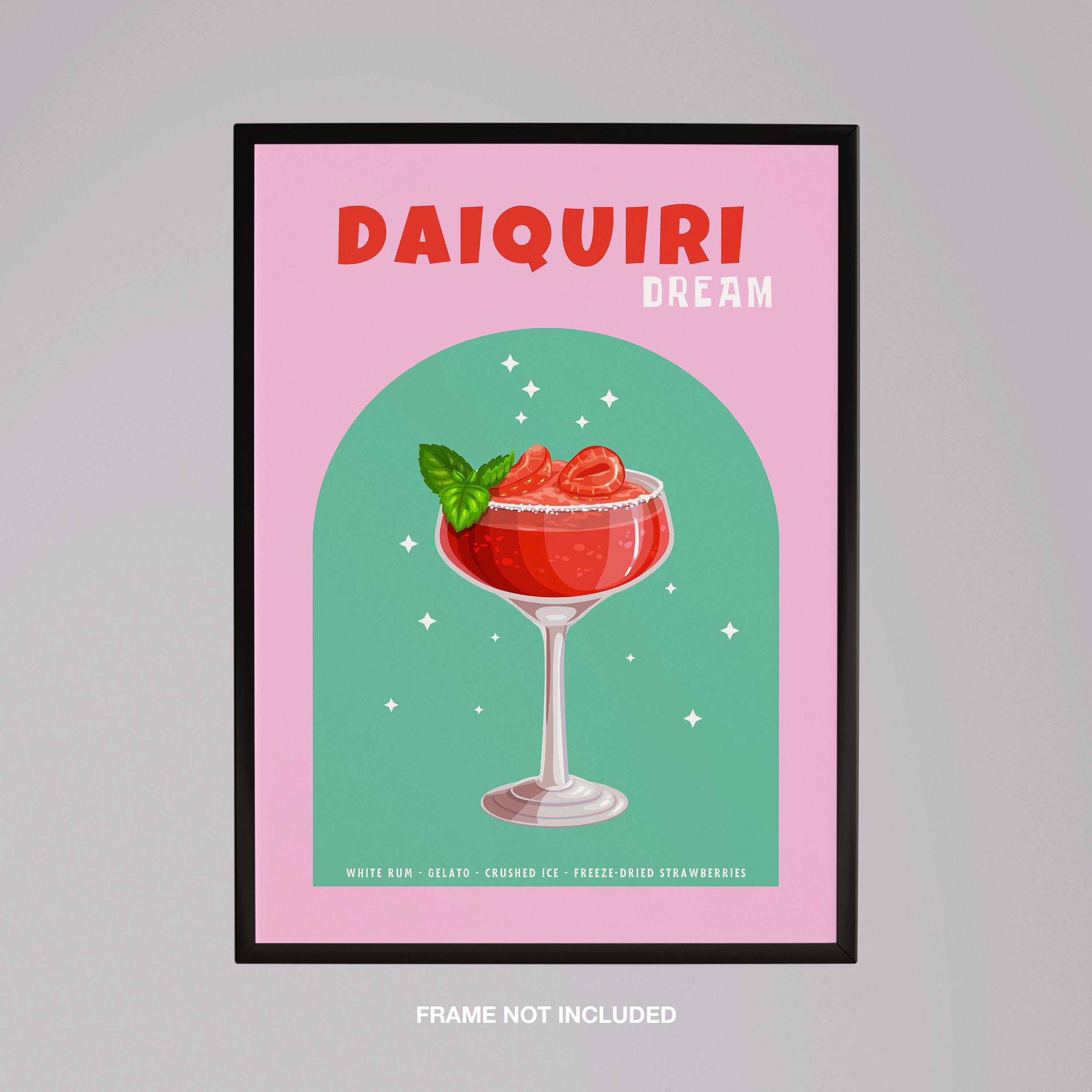 Pink Strawberry Daiquiri Cocktail Drink - Rolled Poster Wall Art Print | House Prints