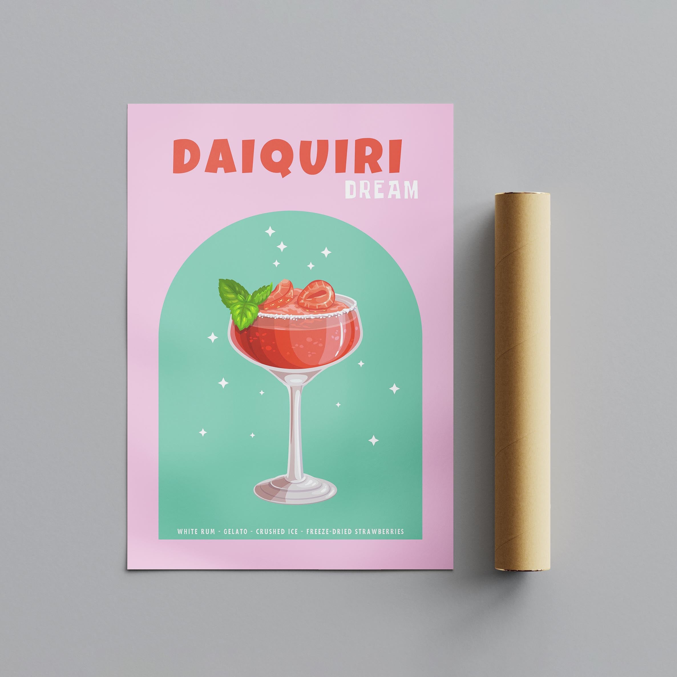 Pink Strawberry Daiquiri Cocktail Drink - Rolled Poster Wall Art Print | House Prints