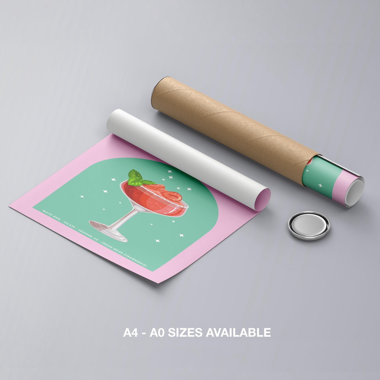 Pink Strawberry Daiquiri Cocktail Drink - Rolled Poster Wall Art Print | House Prints