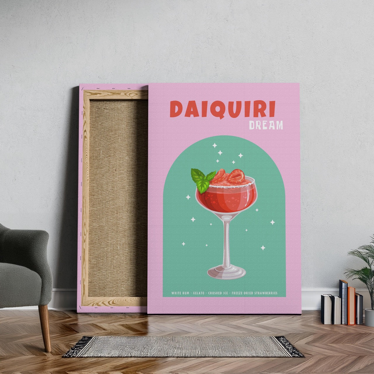 Pink Strawberry Daiquiri Cocktail Drink - Framed Canvas Wall Art Print | House Prints