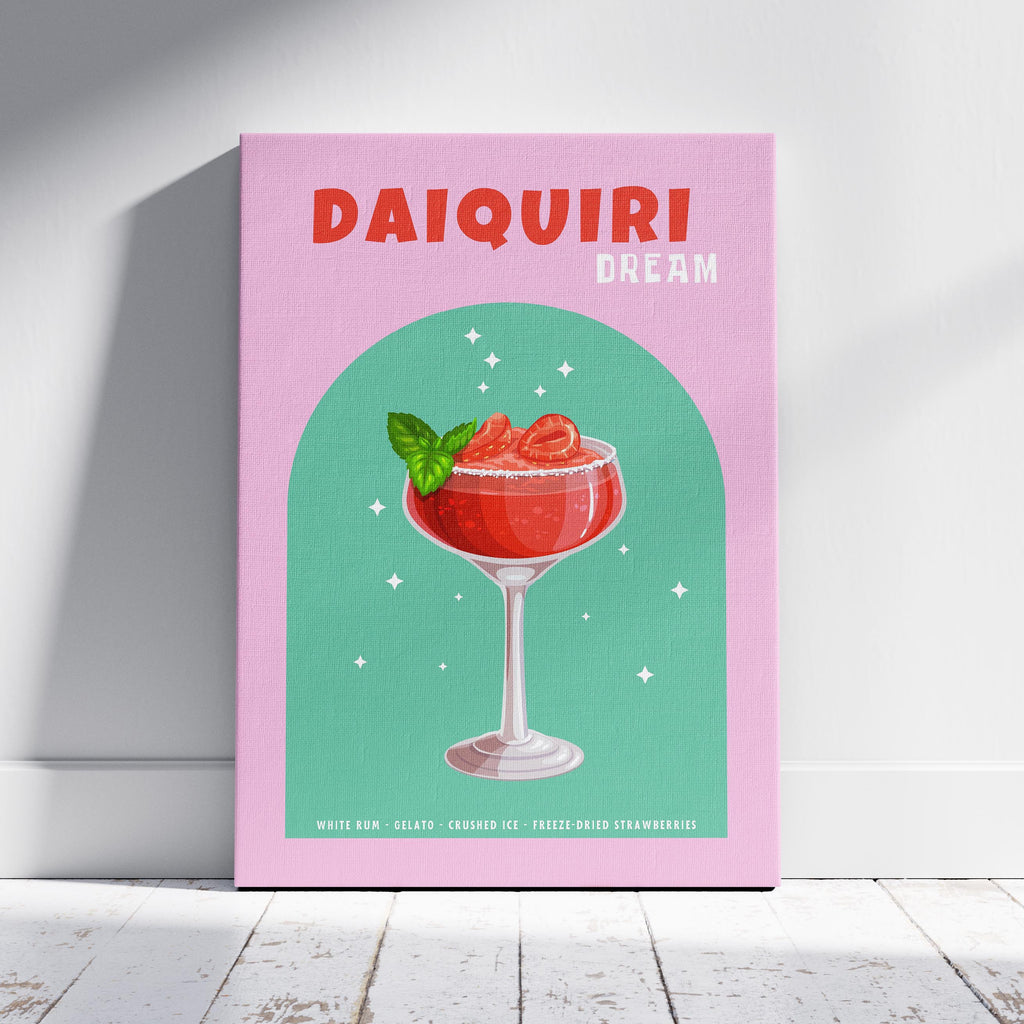 Pink Strawberry Daiquiri Cocktail Drink - Framed Canvas Wall Art Print | House Prints