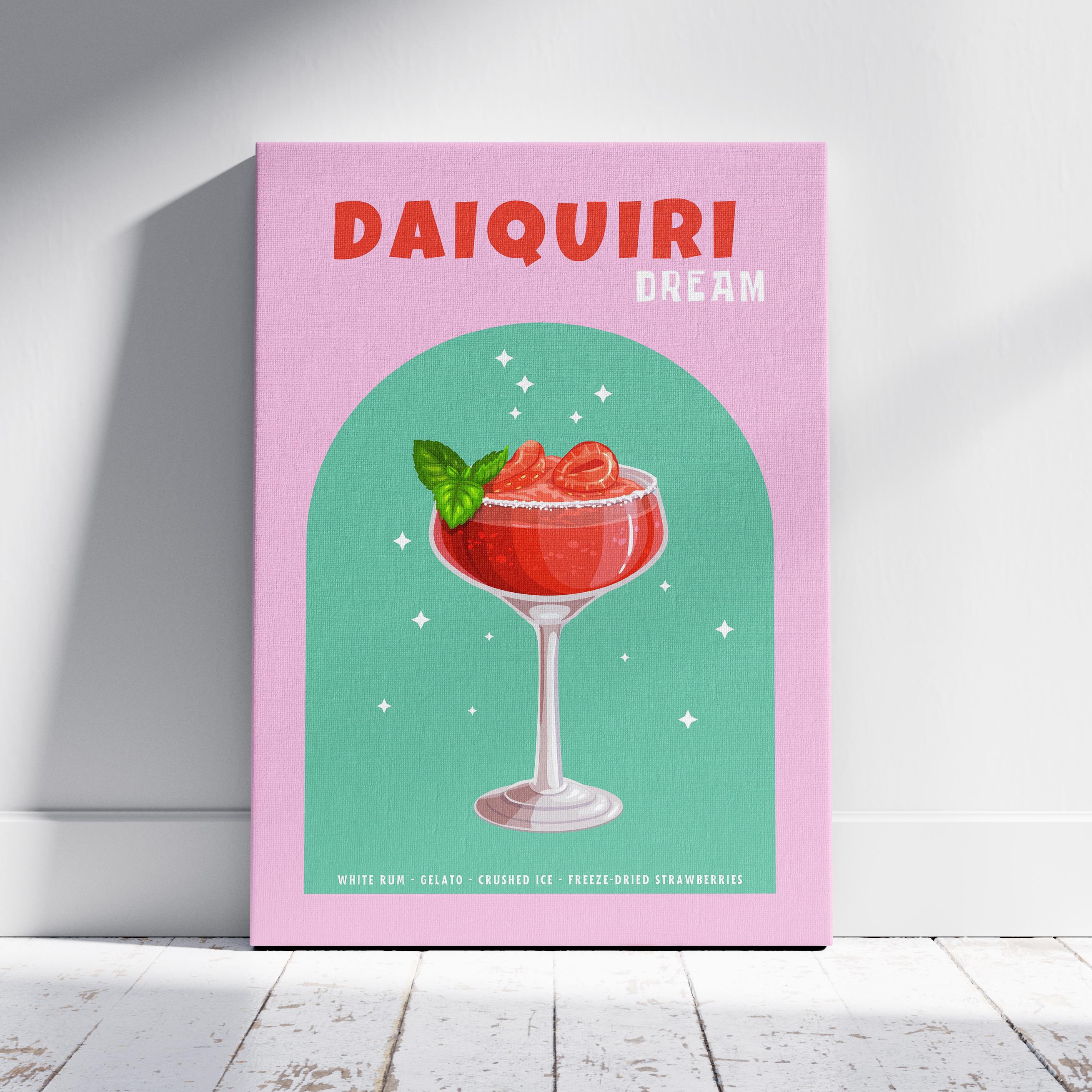 Pink Strawberry Daiquiri Cocktail Drink - Framed Canvas Wall Art Print | House Prints