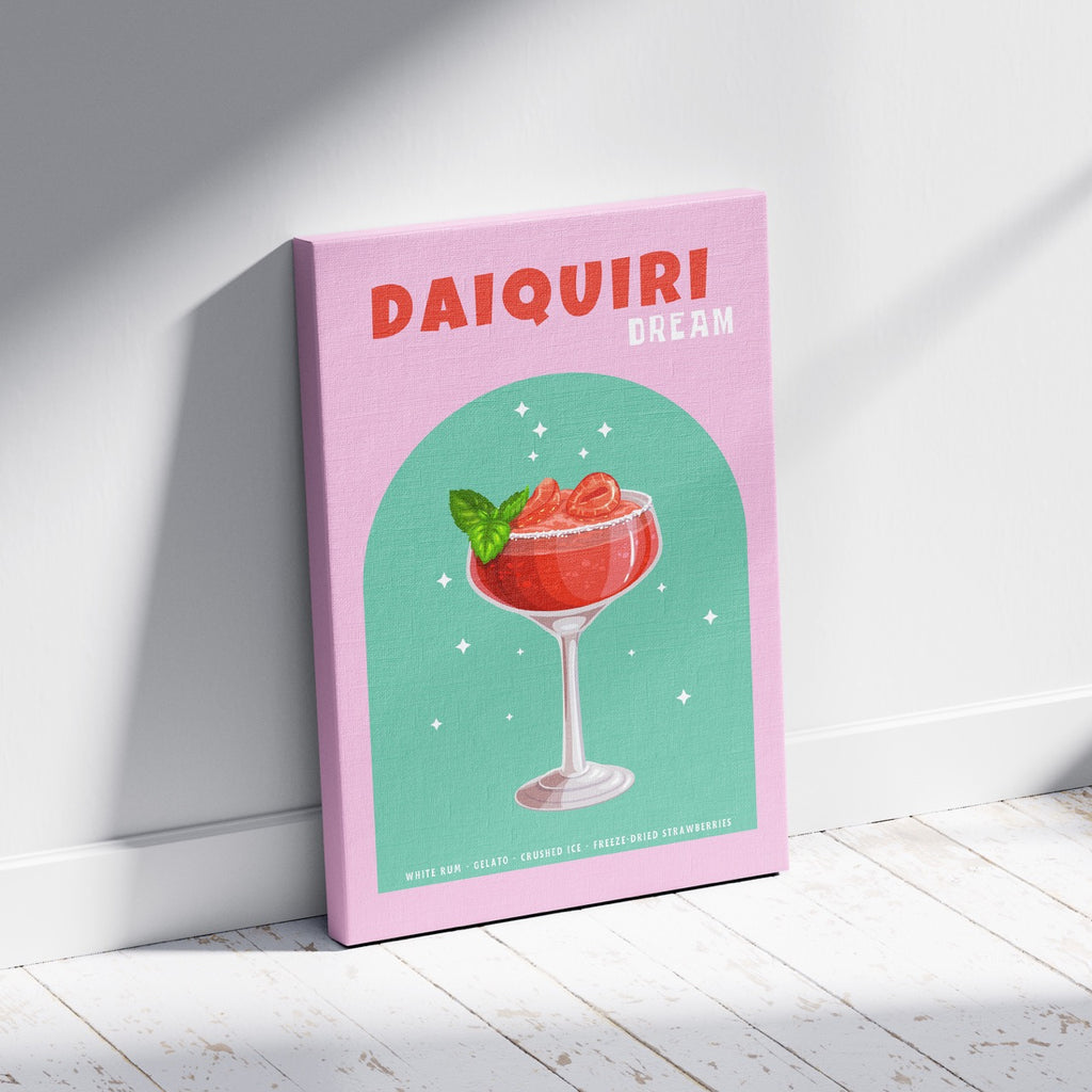 Pink Strawberry Daiquiri Cocktail Drink - Framed Canvas Wall Art Print | House Prints