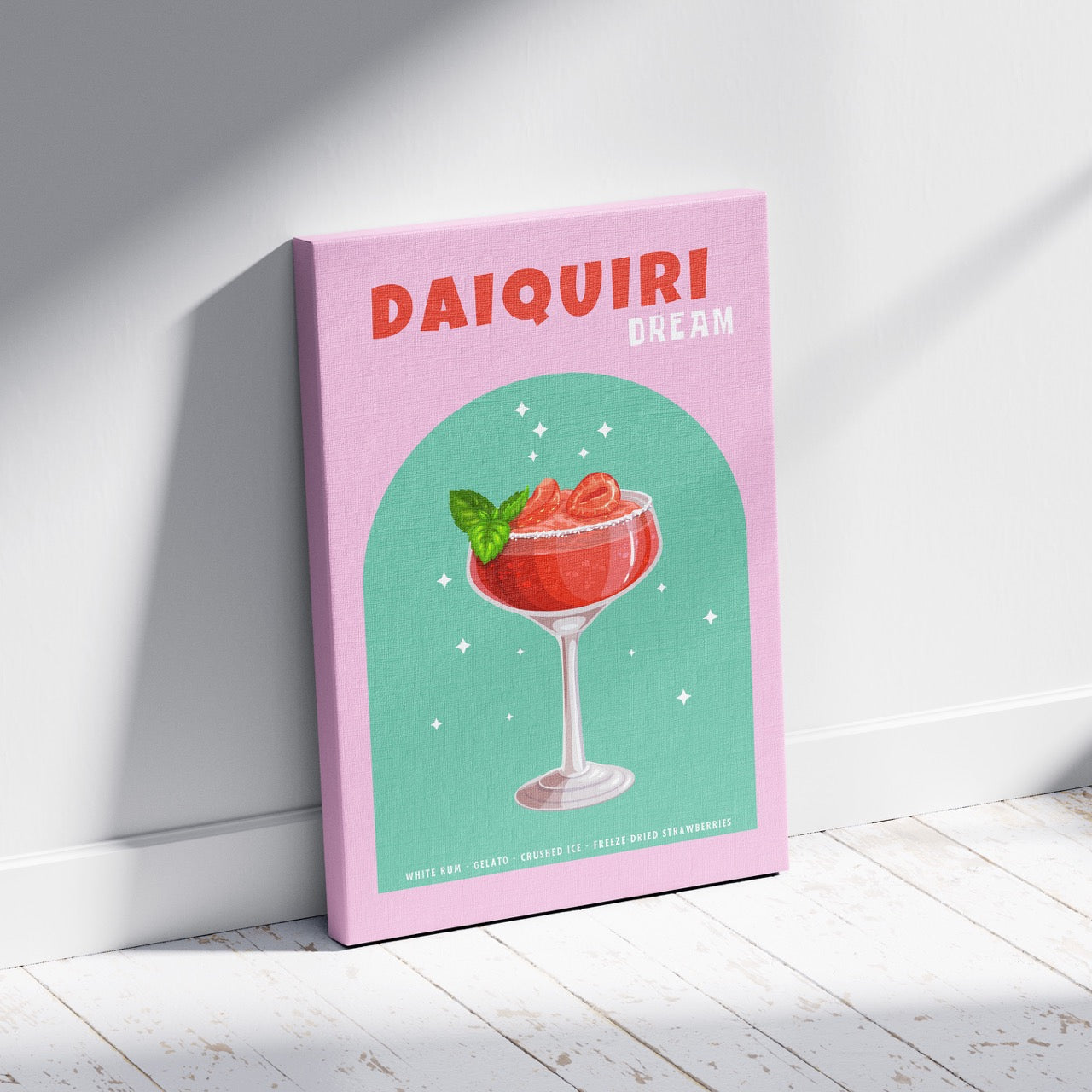 Pink Strawberry Daiquiri Cocktail Drink - Framed Canvas Wall Art Print | House Prints