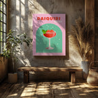 Pink Strawberry Daiquiri Cocktail Drink - Framed Canvas Wall Art Print | House Prints