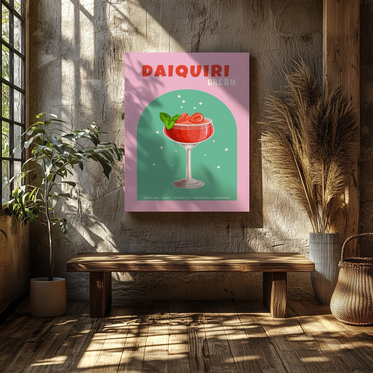 Pink Strawberry Daiquiri Cocktail Drink - Framed Canvas Wall Art Print | House Prints