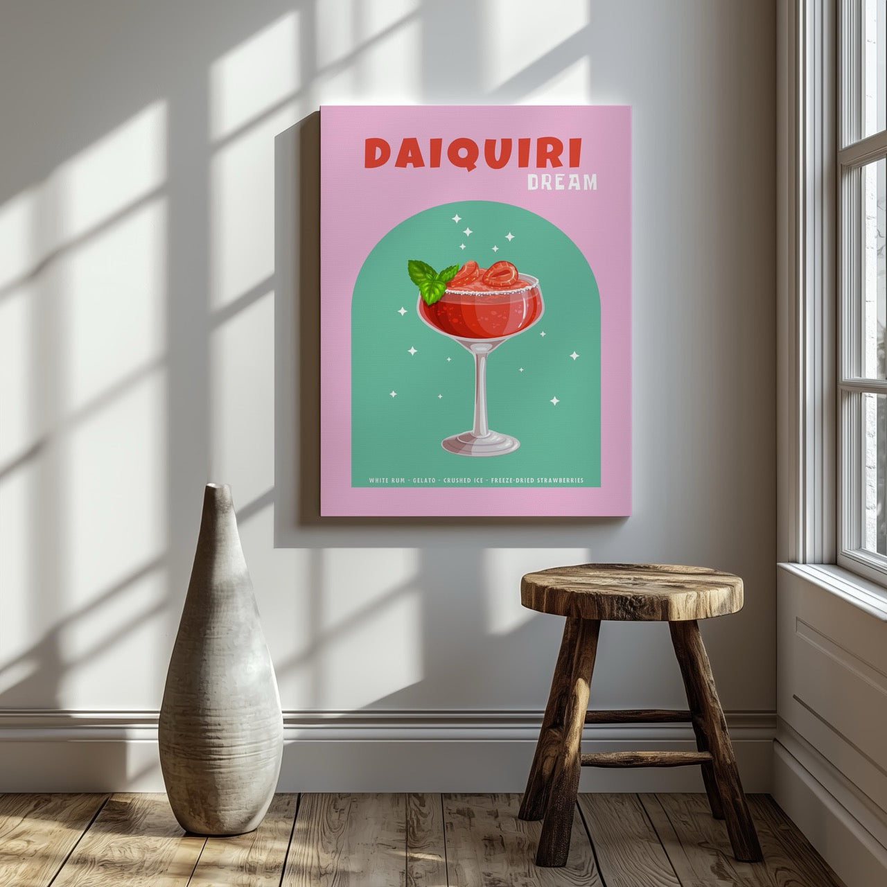 Pink Strawberry Daiquiri Cocktail Drink - Framed Canvas Wall Art Print | House Prints