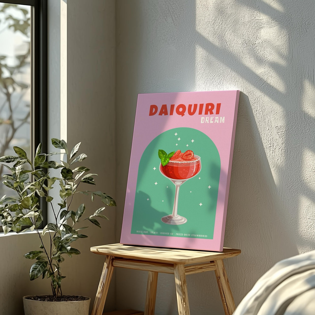 Pink Strawberry Daiquiri Cocktail Drink - Framed Canvas Wall Art Print | House Prints