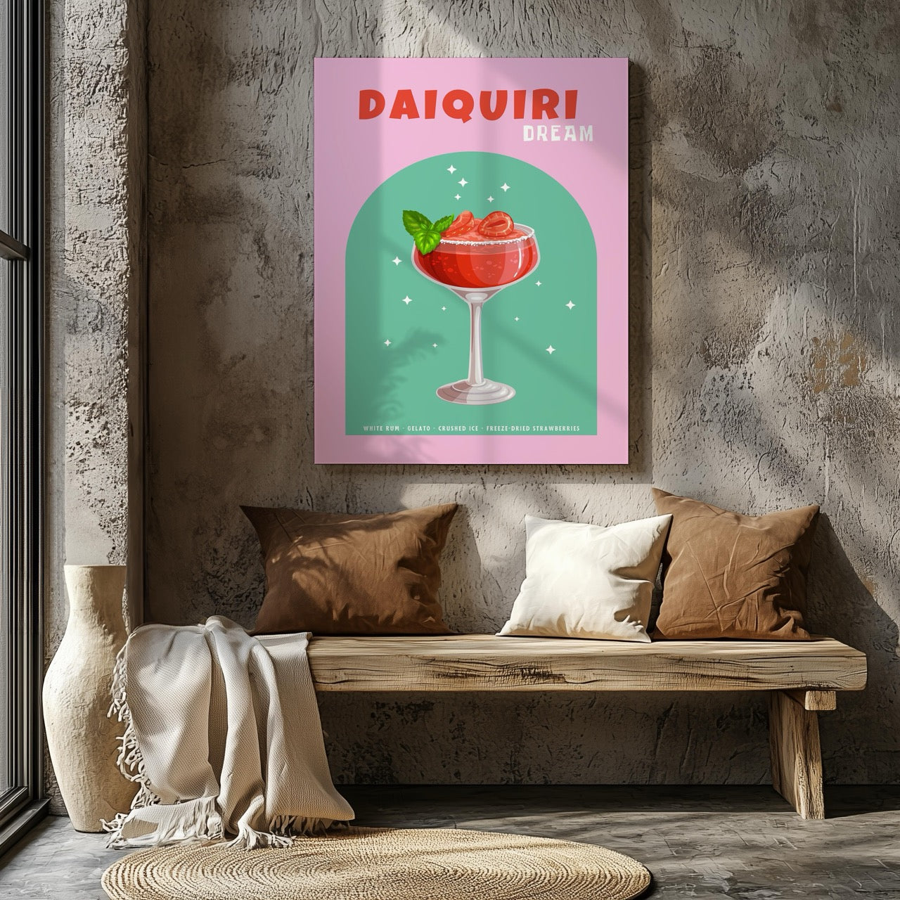 Pink Strawberry Daiquiri Cocktail Drink - Framed Canvas Wall Art Print | House Prints