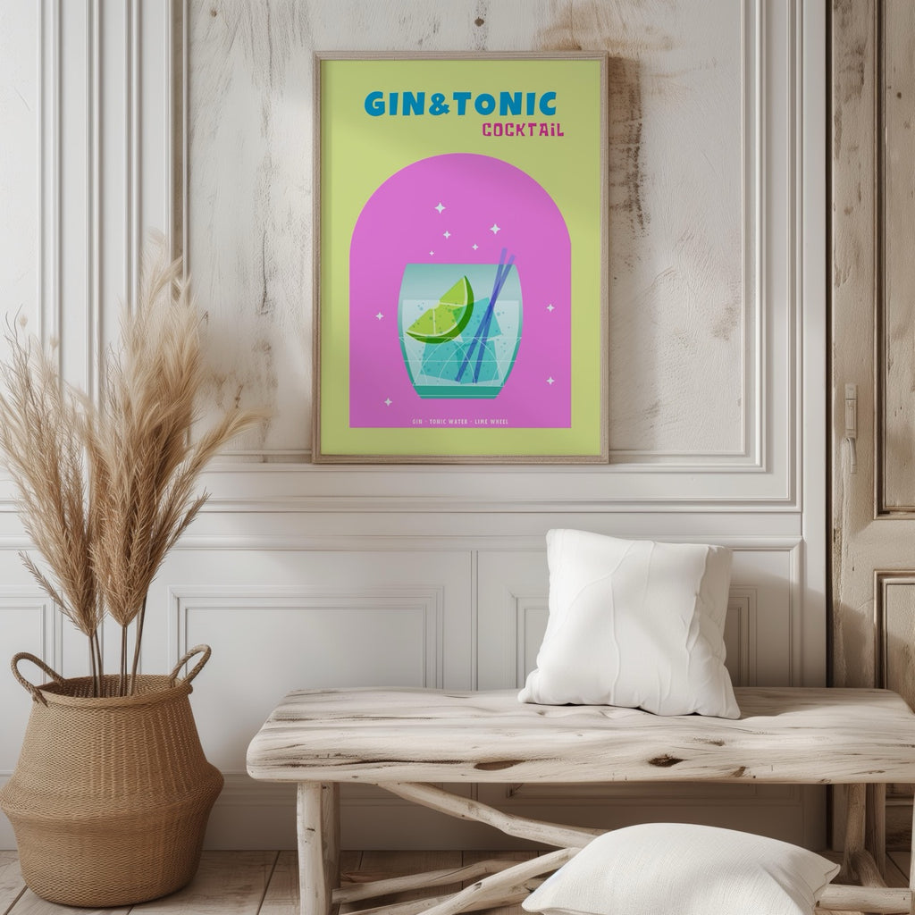 Modern Refreshing Gin and Tonic Cocktail Drink - Rolled Poster Wall Art Print | House Prints